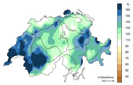 Carta svizzera con il totale delle precipitazioni autunnali.