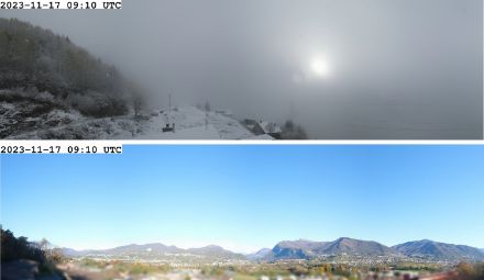 Fig. 2: La netta differenza fra nord e sud del Ticino, sopra webcam MeteoSvizzera di Brugnasco, sotto di Novazzano.