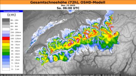 Previsione di neve fresca dal modello OSHD di SLF.