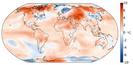 Fig. 2: Distribuzione spaziale dell’anomalia della temperatura media di novembre 2023 rispetto alla norma 1991-2020. Fonte: Copernicus / ECMWF.