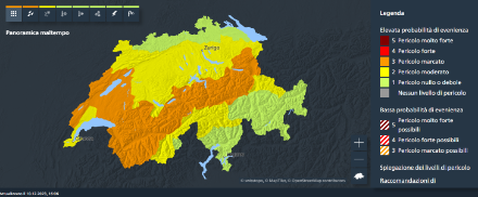 Figura 4: mappa del pericolo di precipitazioni, valida nel pomeriggio di domenica 10.12. 