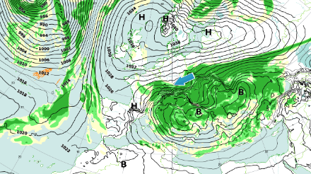 Figura 1: pressione e umidità al suolo, lunedì 8 gennaio ore 00 UTC.