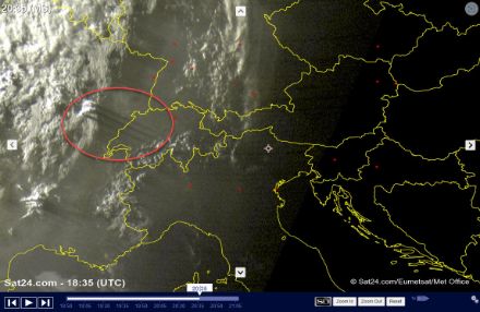 Immagine satellitare (canale HRV) dell'11 agosto 2023 alle 18:35 UTC. 