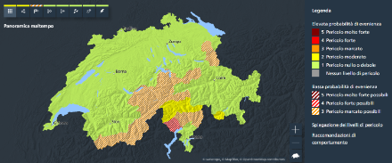 Fig. 1: Carta dei pericoli naturali della Confederazione aggiornata giovedì alle 12. 