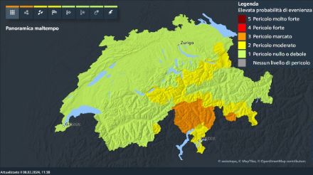 Cartina delle regioni allertate.