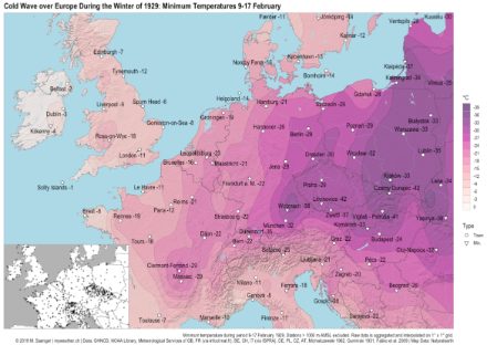 Temperature minime dal 9 al 17 febbraio 1929