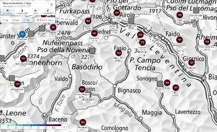 Fig. 5. Accumuli di neve fresca durante gli ultimi 7 giorni. Localmente gli accumuli superano i 250 cm. Fonte: www.slf.ch