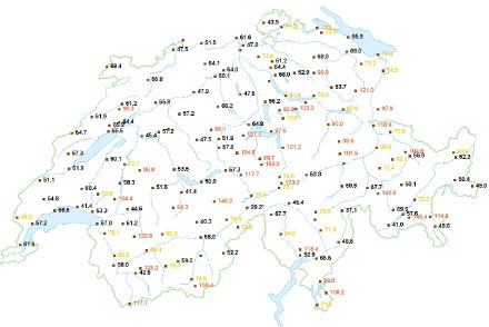 Raffiche massime di vento misurate tra sabato mattina e la mattina di lunedì 1° aprile.