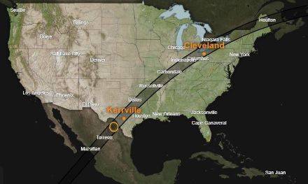Traiettoria di totalità dell’eclissi solare dell’8 aprile 2024, visibile in nord America.