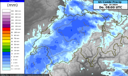 Precipitazioni accumulate dalle 04:00 alle 10:00 (ora locale) di questa mattina, giovedì 19.4.2024. 
