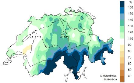 Carta delle precipitazioni primaverili in Svizzera