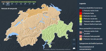 Mappa di allerta per temporali forti aggiornata questo sabato intorno alle 12.00. 