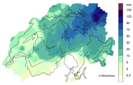 Distribuzione spaziale degli accumuli di precipitazione caduti il 31 maggio 2024.