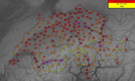 Carta della Svizzera con i valori delle temperature massime.
