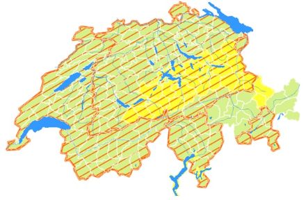 Fig. 4. Distribuzione spaziale della preallerta per forti temporali possibili per l’evento del 24 luglio 2023.  Oltre al preavviso forti temporali possibili lungo il versante nordalpino orientale è attivo anche un avviso di livello due per piogge.