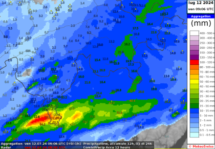 Fig. 3: somma delle precipitazioni di stamattina fino alle 11 ora locale.