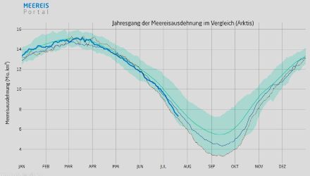 Grafico che mostra l'andamento della superficie ghiacciata sull'artico