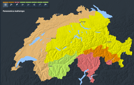 Carta delle allerte di MeteoSvizzera aggiornata l'11 luglio aller ore 13.