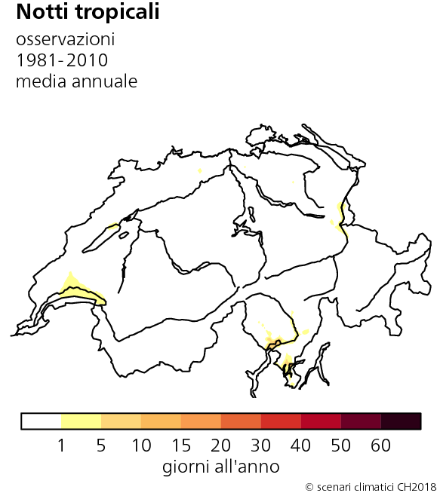 Figura 2: numero medio annuo di notti tropicali nella norma 1981-2010 