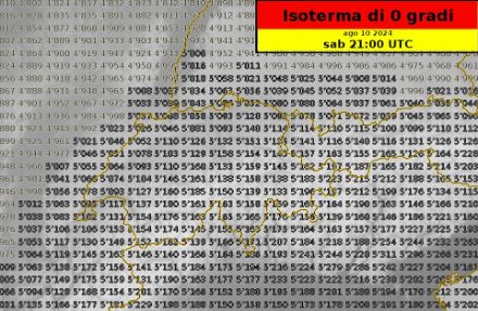 Carta della Svizzera con i valori dell'isoterma di zero gradi prevista per sabato sera.