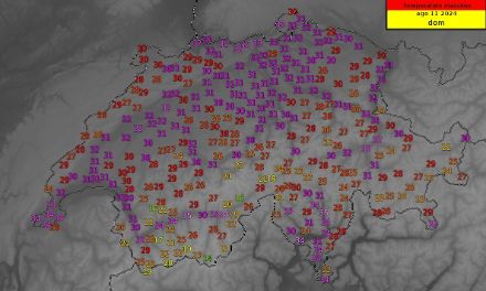 Carta della Svizzera con temperature previste per domenica 11 agosto 2024