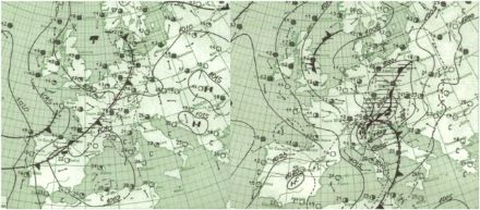 Fig 3: La situazione sinottica il 7 (a sinistra) e l’8 agosto 1978 (a destra) alle ore 12.00 UTC.
