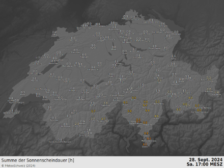 Ore di sole rilevate il 28 settembre 2024 in Svizzera.