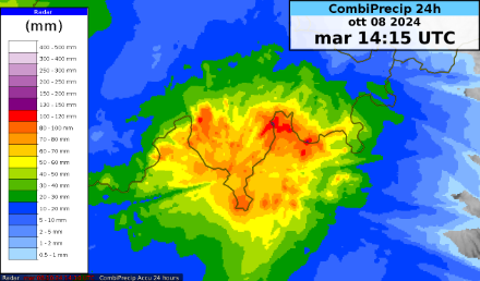 Accumuli di precipitazione stimati dal radar combinato con le misure pluviometriche al suolo 