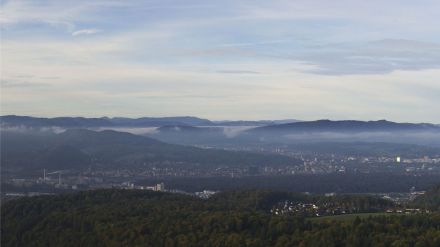 Vista ieri mattina, sabato 12 ottobre 2024, da St. Chrischona sopra Basilea in direzione sud.