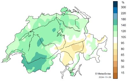 Schweizerkarte zur Niederschlagsverteilung im Herbst.