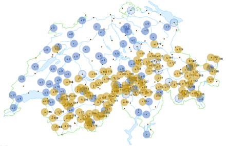 Fig. 2: Distribuzione delle misure automatiche della neve in Svizzera