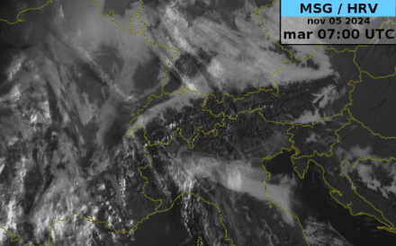 Immagine dal satellite con la presenza di banchi di nebbia sull'Altopiano svizzero e sulla Pianura Padana. 