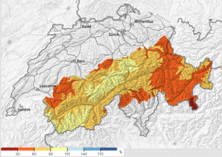 Altezza relativa della neve, rispetto alla media pluriennale.