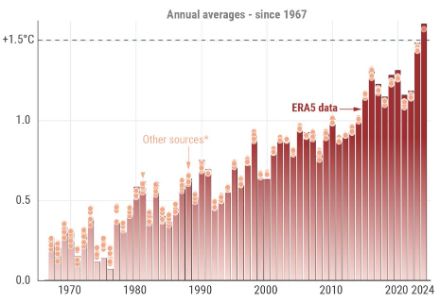 Grafico a barre della temperatura annuale globale.