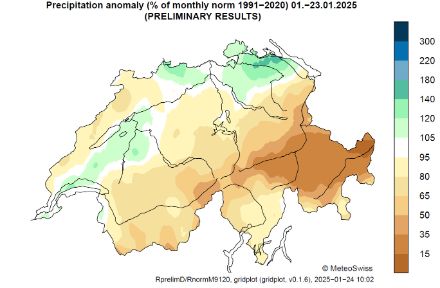 Mappa della Svizzera con l'anomalia delle precipitazioni (in colore)