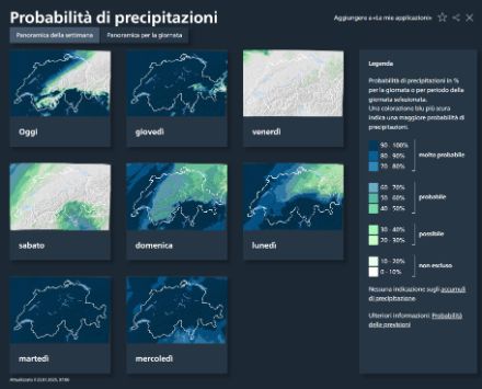 Schermata delle mappe di probabilità di precipitazione sul sito web.