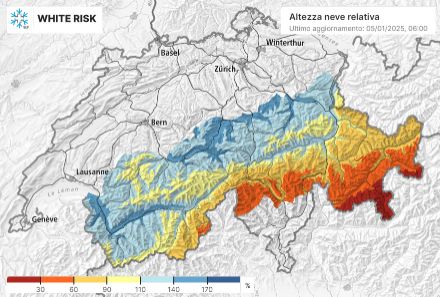 Fig. 1: Altezza relativa della neve, rispetto alla media pluriannuale. 