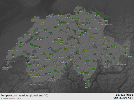 Temperature massime venerdì 21.02.2025.