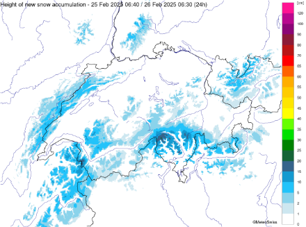 Accumuli di neve nelle ultime 24 ore entro mercoledì 26 febbraio 07:30 CET. 