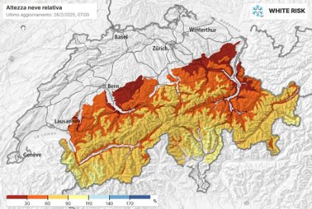 Percentuale di neve rispetto alla norma pluriannuale, il 26.02.2025, SLF Whiterisk