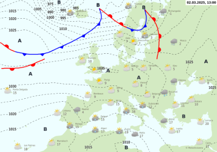 Anticiclone centrato sulle Isole Britanniche garantisce tempo stabile sull'insieme della Svizzera.