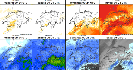 Le mappe della Svizzera per i prossimi giorni mostrano un incremento del soleggiamento e una diminuzione delle precipitazioni previste.