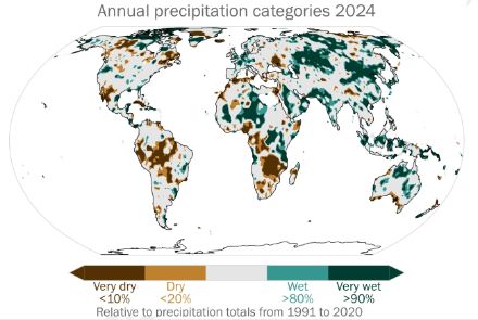 Cartina delle anomalie di precipitazione nel 2024