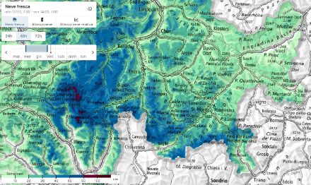 Quantitativi di neve fresca sulle 48 ore più intense, tra mercoledì 12 marzo alle 08.00 e venerdì 14 marzo alle 08:00.