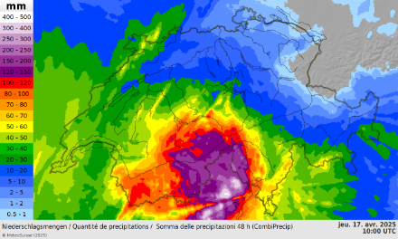 Fig. 1: precipitazioni stimate dal radar, combinato con le misure al suolo, nelle 48 ore tra le 10:00 di martedì e le 10:00 di giovedì 