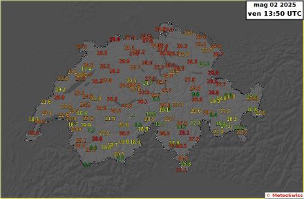 Mappa che rappresenta le temperature massime del 2 maggio 2025.