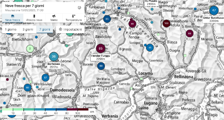 Altezza della neve fresca in centimetri misurata in 7 giorni (tra domenica 4 e sabato 10 maggio).