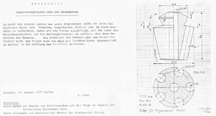 Fig. 2: Progetto originale del filtro anti intasamento, 1977 J. Joss / E. Tognini