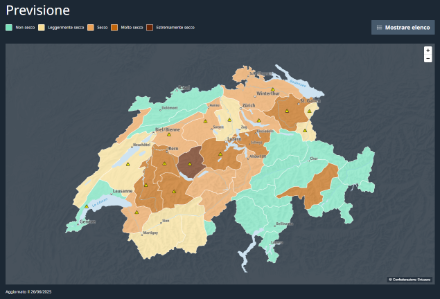 La piattaforma nazionale sulla siccità (www.siccita.ch) fornisce informazioni sulla situazione attuale e sulle previsioni per ogni regione di allerta.