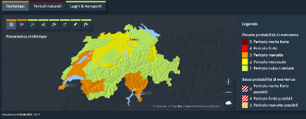 Cartina delle allerte di MeteoSvizzera con evidenziate le regioni dove da domani sarà attiva l'allerta per canicola di livello 3 (in arancione) e di livello 2 (in giallo). 